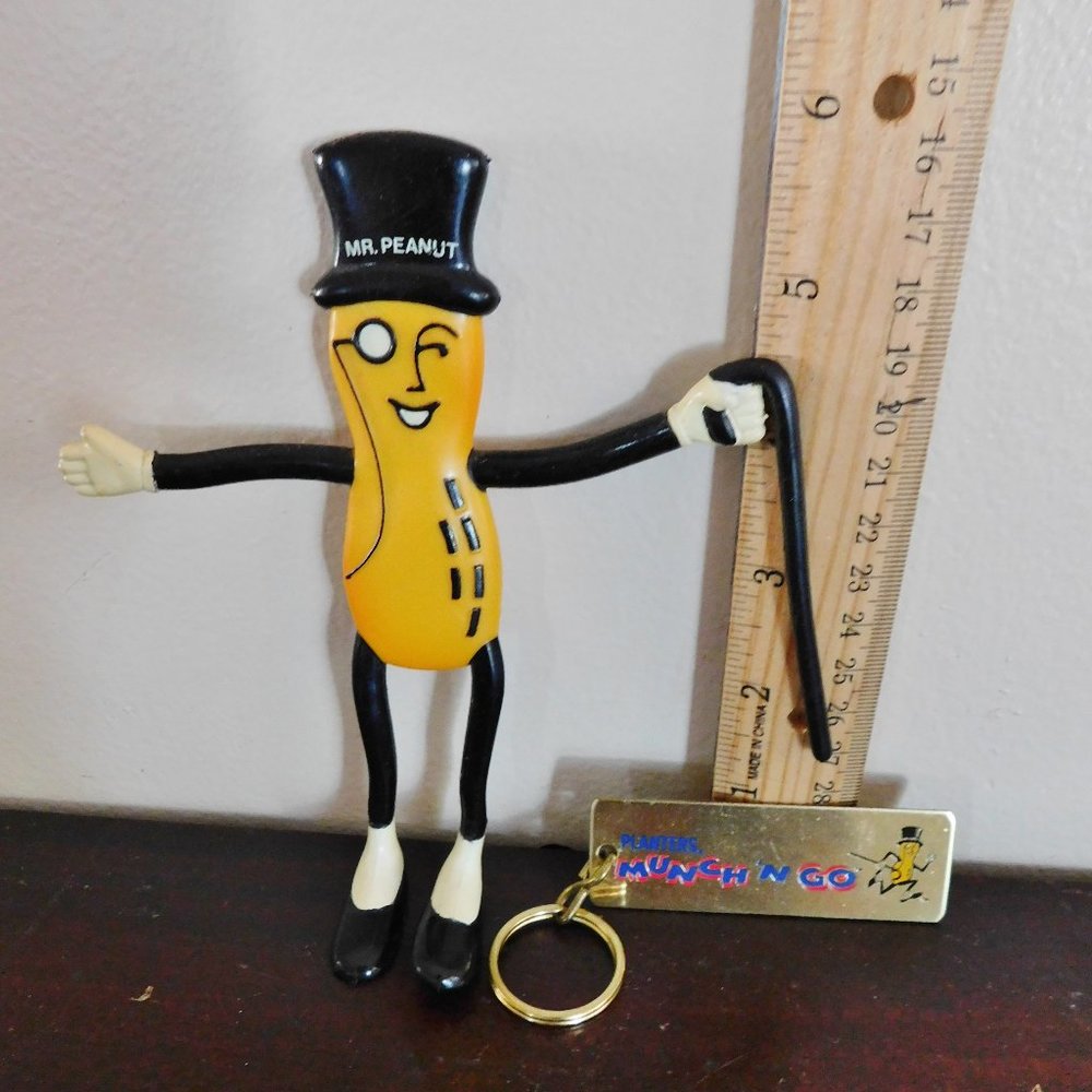 Vintage Mr. Peanut Lot. 1991 Russ Bendable, Planters Munch N Go Keychain. Nice.